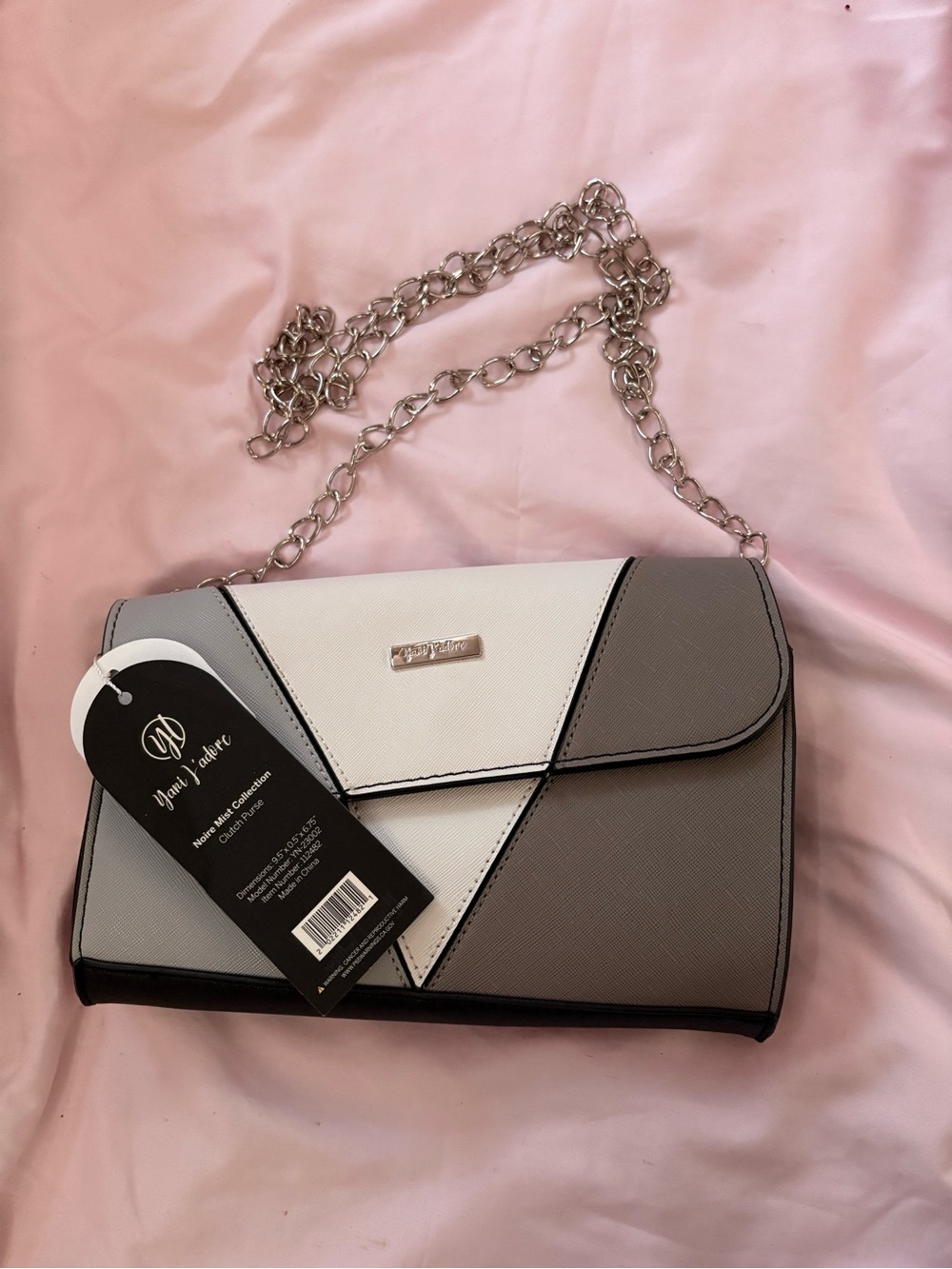 Gray and White Geometric Crossbody Bag
